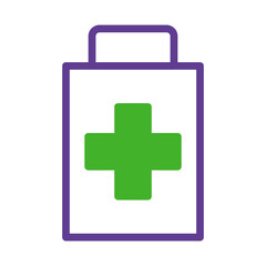 Stylized healthcare container illustration with vibrant green cross symbol