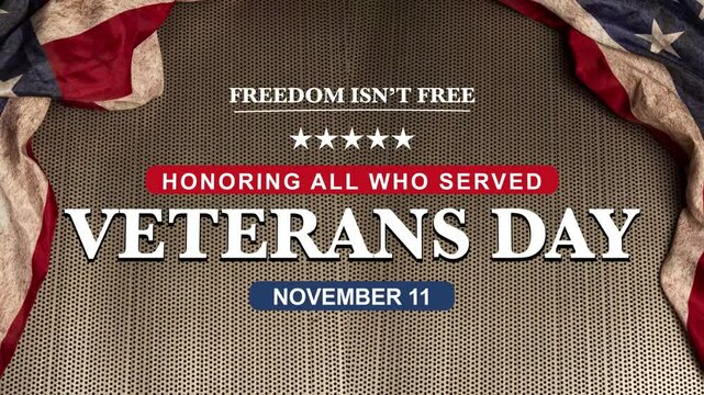 Veterans Day November 11 Banner moving in 4k video
