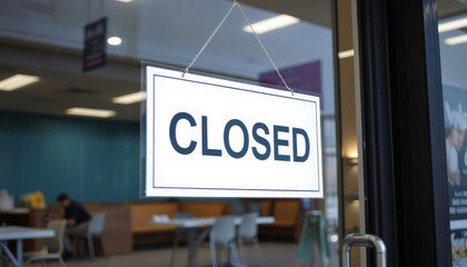 the sign "Closed" on the doors of the entrance to the establishment