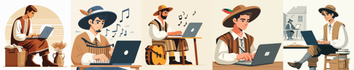 rice farmer vector playing laptop