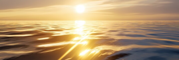 Golden sunlight reflecting on ocean waves under a cloudy sky at sunset creating a warm and serene scene