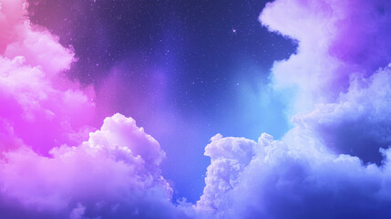 Vibrant clouds in colorful sky create dreamy atmosphere filled with stars, evoking sense of wonder and tranquility