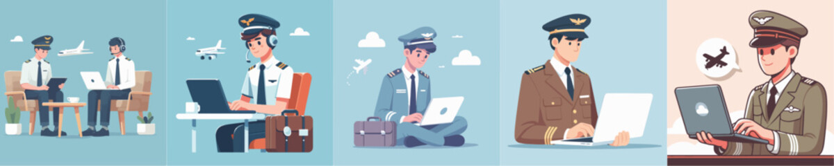 pilot character vector playing laptop