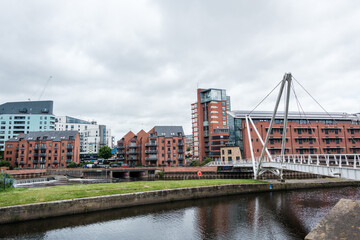 Leeds England: 3rd June 2024: Knight's Way Bridge on River Aire
