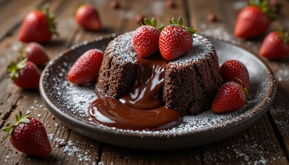 chocolate lava cake with strawberries