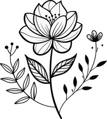 Delicate Minimalist Floral Line Art Botanical Hand Drawn Wildflower Sketch.