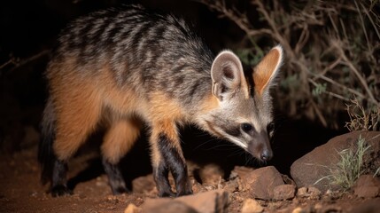 Bat-Eared Fox Under Night Sky, Wildlife Portrait