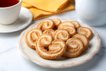 Sweet puff pastry,homemade palmier cookies.