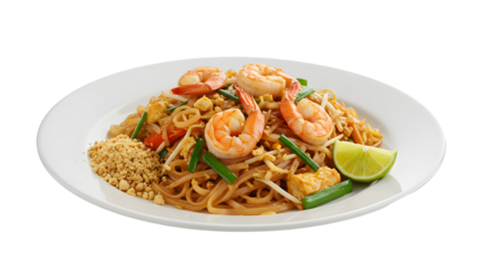 Pad Thai Noodles with Shrimp Ready to Eat on Plate