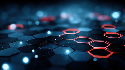 Obraz premium High-Tech 3D Hexagonal Connections with Neon Glow