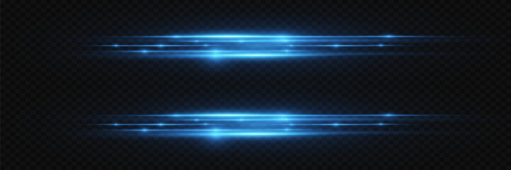 Blue light effects, neon flashes of lines. On a transparent background.