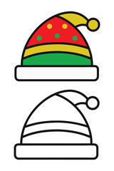 Christmas winter hat coloring book with coloring example for kids