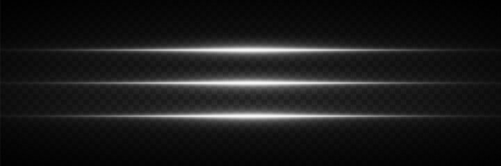 Horizontal laser line light effects. On transparent background.