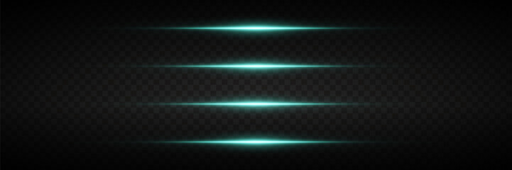Horizontal laser line light effects. On transparent background.