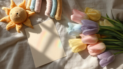 Pastel Tulips and Sun Hat with Blank Card Setup