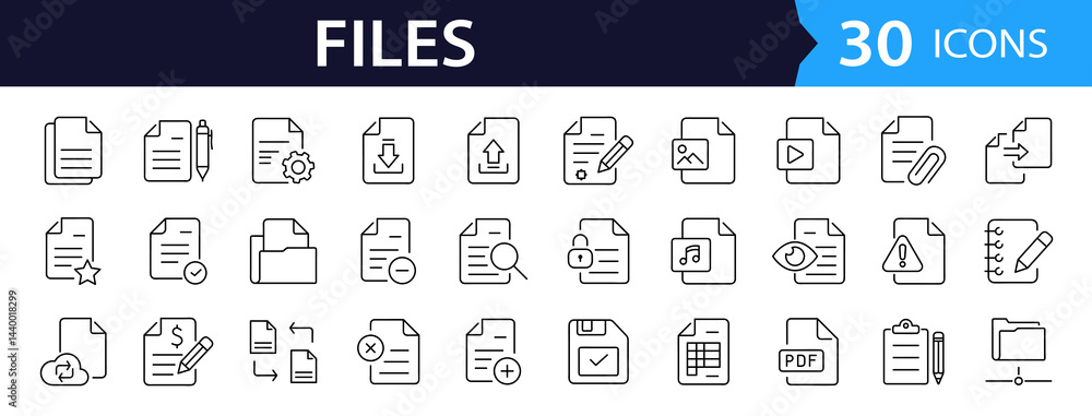 Poster document web icon set in line style. collection of file linear icons, including files, format, image