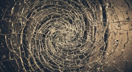 Fototapeta premium A Close-Up View of Shattered Glass in a Spiraling Pattern, Reflecting Light and Creating Intricate Visual Textures