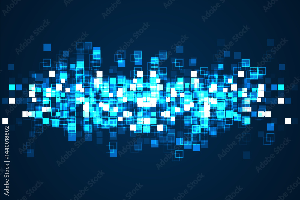 Poster digital technology background. digital data square blue pattern pixel background