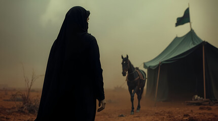 Hazrat Hussain, Muharram 10, Ashura Day, Muslim Religious Day, Islamic Calendar, Karbala Desert, Generative Ai