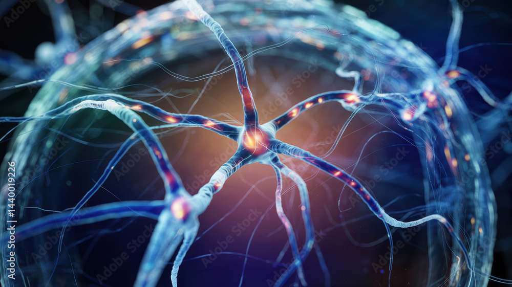 Aufkleber agentic ai concept with neural network and glowing neuron connections in futuristic digital environm