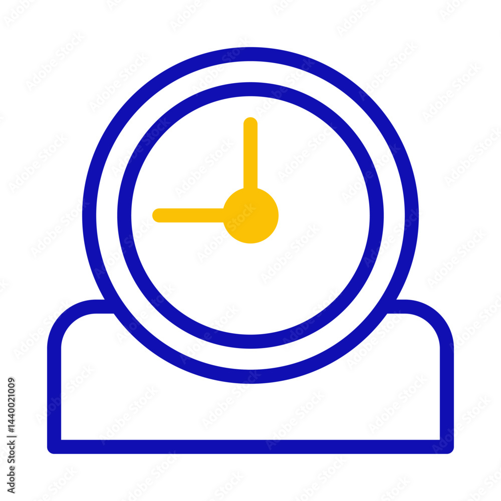 Poster stylized clock icon depicting scheduled time, utilizing contrasting color scheme