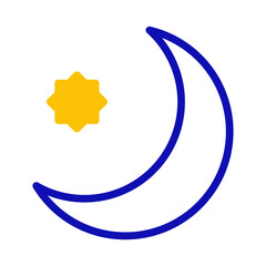 Celestial Harmony: Blue Crescent Moon and Golden Star Icon on White Backdrop