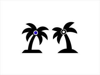 This image features a black and white silhouette of three palm trees of varying heights against a plain white background.