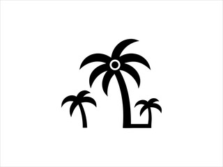 This image features a black and white silhouette of three palm trees of varying heights against a plain white background.