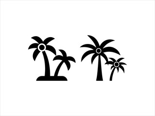 This image features a black and white silhouette of three palm trees of varying heights against a plain white background.