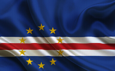 Cape Verde National Flag with Waving Fabric Texture and Star Emblems