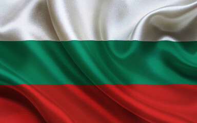 Bulgarian Flag National Symbol, Fabric Texture, Red, Green, and White Stripes, Close-up of Waved Cloth