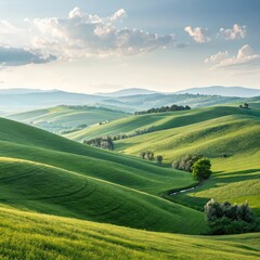 Fototapeta premium landscape with green fields and hills