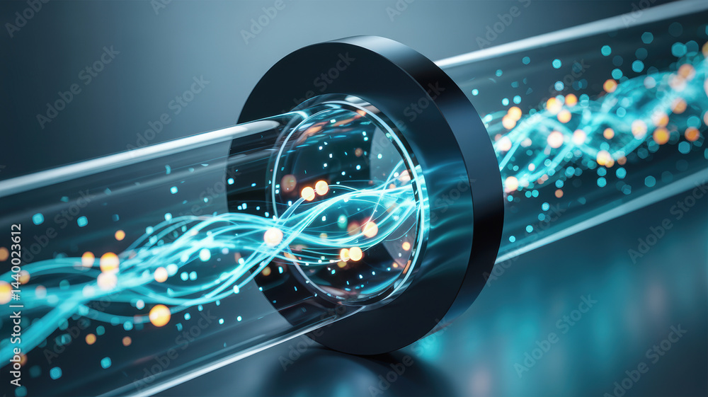 Aufkleber agentic ai concept with glowing data flow inside transparent tube representing advanced technology a