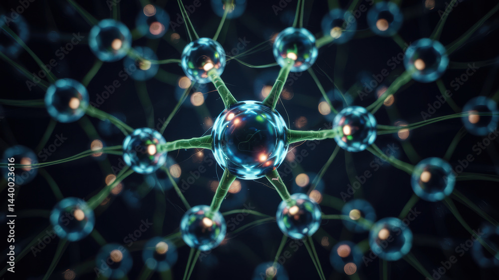 Poster agentic ai concept with connected molecular structure glowing in dark background creating futuristic