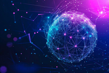 Fototapeta premium Digital technology metaverse neon blue purple background, cyber information abstract speed connect communication, innovation future meta tech, internet network connection, Ai big data, illustration