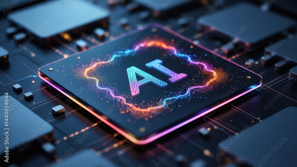 Aufkleber agentic ai technology concept with glowing microchip on circuit board illustrating advanced digital 
