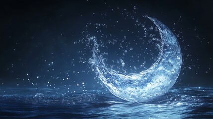 Stunning high quality digital illustration of water forming a crescent moon shape