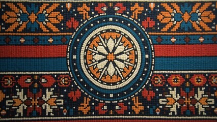 Armenian Carpet Ornament In Cross Stitch Style