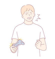 An illustration vividly captures a frustrated gamer confronting various challenging obstacles while gaming