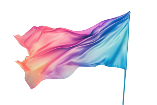 Flying gradient light to dark blue silk textile fabric flag isolated on blue background. Smooth elegant Colorful gradient Satin for grand opening ceremony PNG