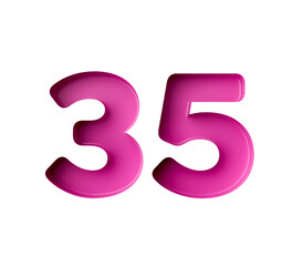 Vibrant pink number 35 Thirty five in bold gradient font with a slight shadow effect, 3d illustration