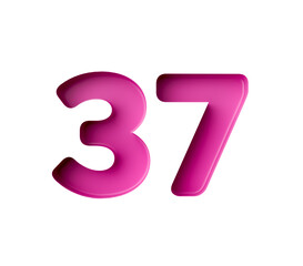 Vibrant pink number 37 Thirty seven in bold gradient font with a slight shadow effect, 3d illustration