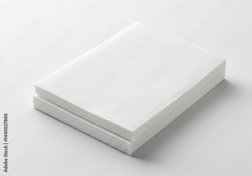 Poster a close up shot of two white rectangular styrofoam boards stacked on a white surface in soft lightin
