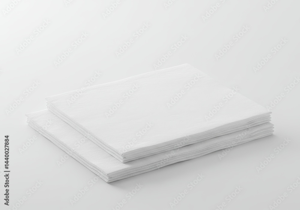 Poster a minimalist view of two blank white square canvases stacked on a white surface in soft lighting
