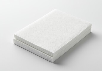 A close up shot of two white rectangular styrofoam boards stacked on a white surface in soft lighting