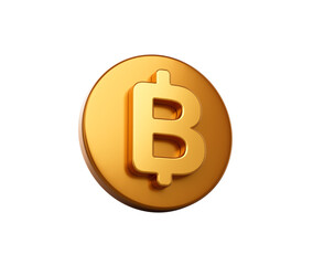 Golden circular icon with a Thai Baht currency symbol in the center. 3D Illustration
