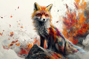 Vivid fantasy fox amidst autumn foliage: a colorful blend of nature and imagination