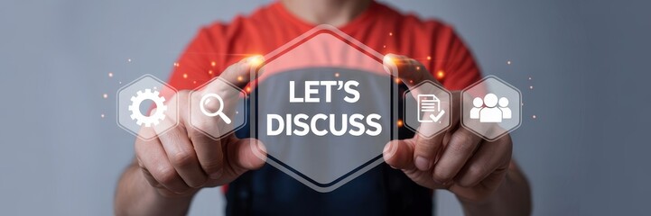 Hands holding a digital message inviting discussion