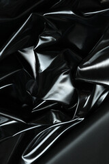 Fototapeta premium Sleek and glossy black patent artificial leather with a reflective surface. Its smooth, polished texture showcases modern elegance, ideal for fashion, upholstery, and high-end accessories.
