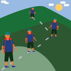 Hiking route for mountain climbing, for mountain travel banner design